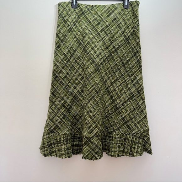Hobbs London Tweed Skirt Green Plaid A-Line Made in England UK 16 US 12 Wool Zip - Picture 7 of 14